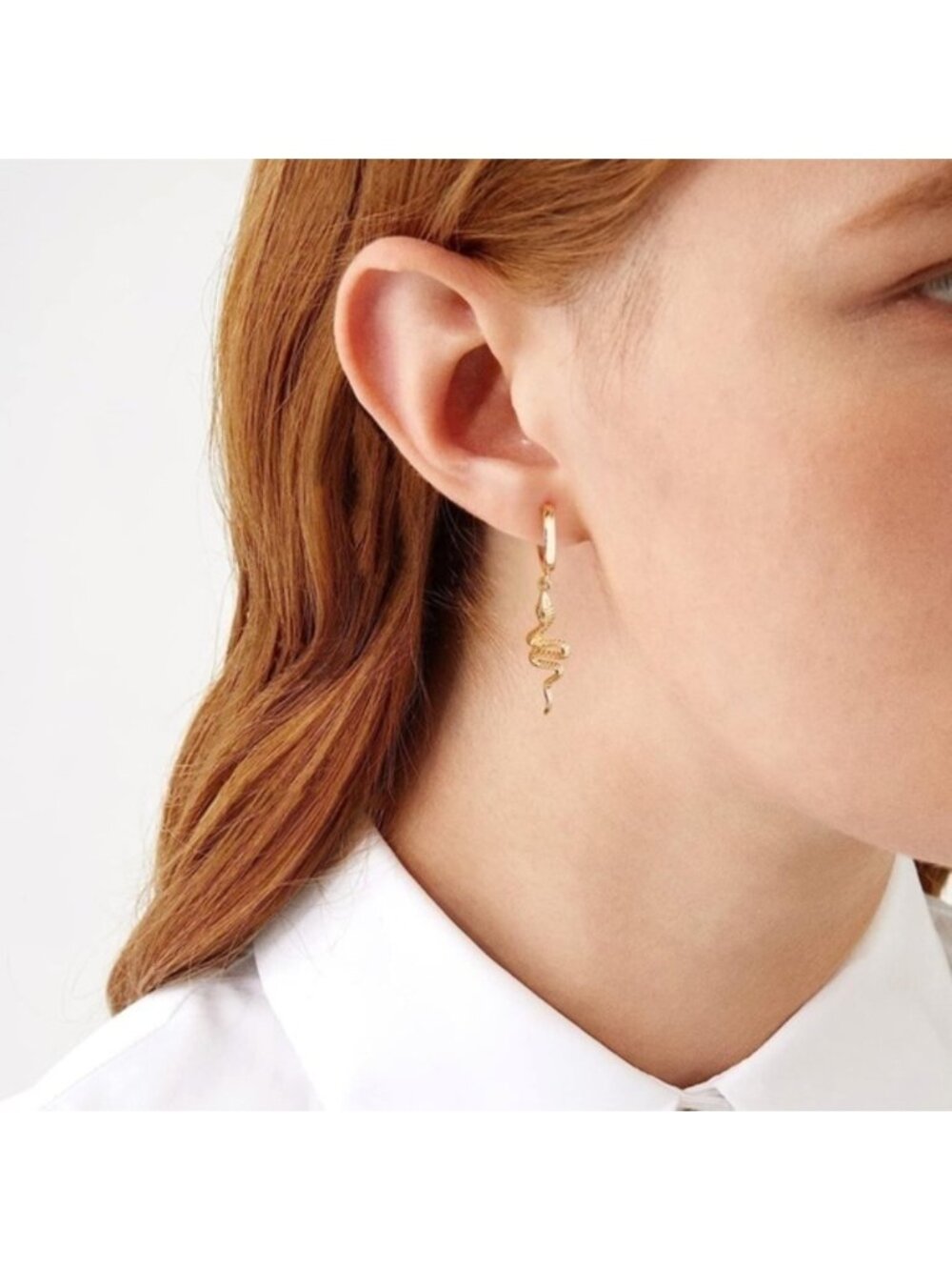 GOLD 14k Gold Plated Hoop Snake Earrings